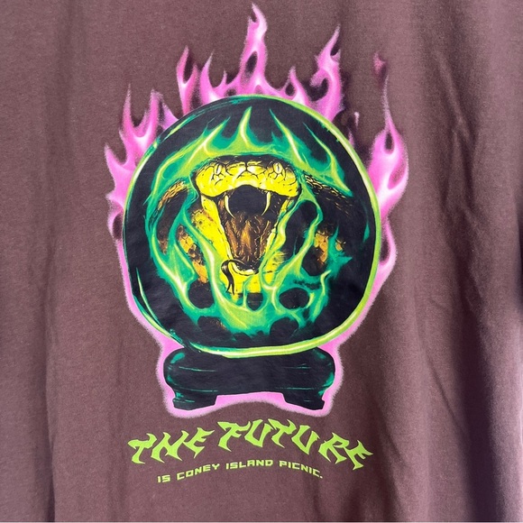 CONEY ISLAND PICNIC 'The Future' Snake Graphic Brown T-Shirt Skater Large NYC - Picture 4 of 7